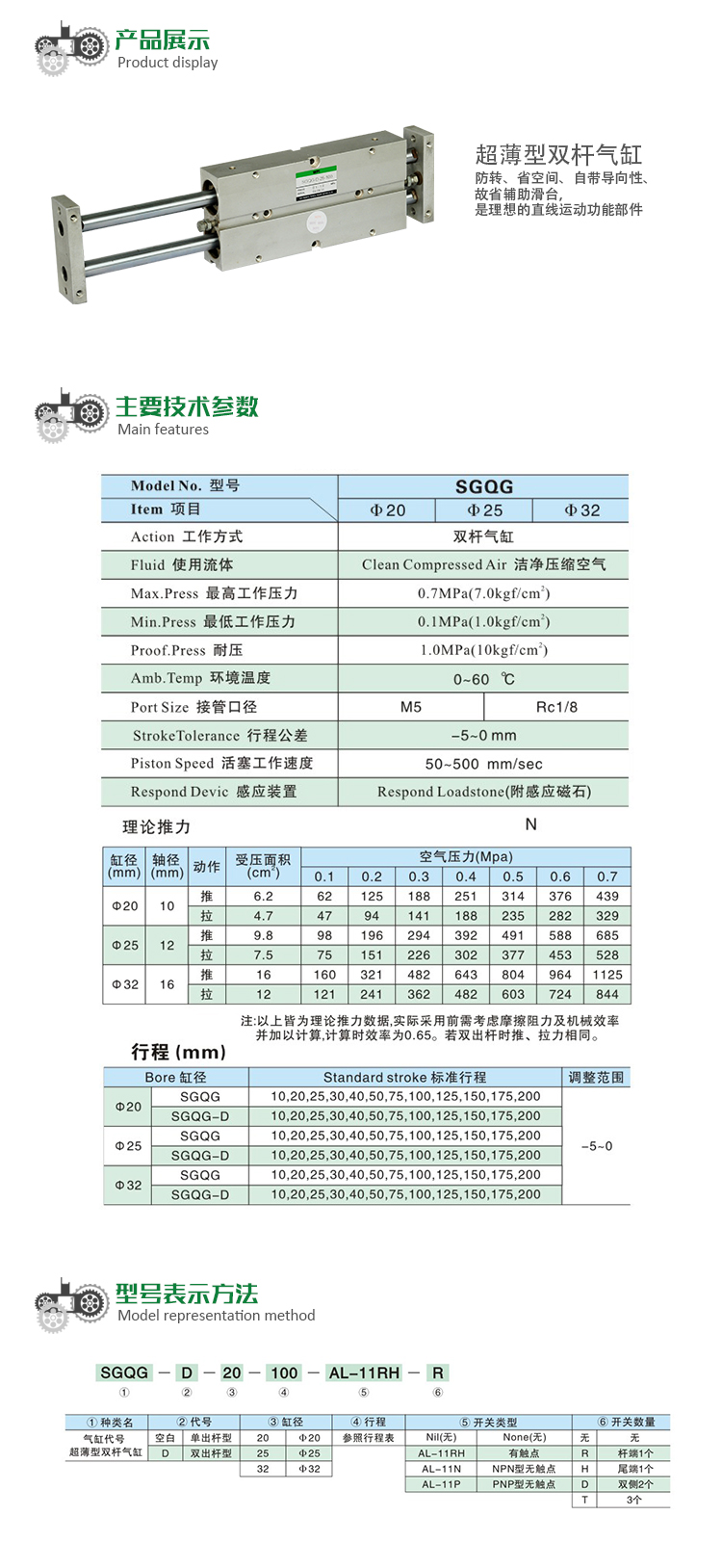 薄型双杆气缸